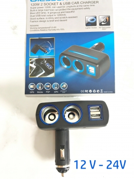 Tẩu Sạc Nhanh Ô tô- xe tải 2 tẩu và 2 cổng USB, đầu vào 12V -24 V Tẩu Sạc Nhanh Ô tô- xe tải 2 tẩu và 2 cổng USB, đầu vào 12V -24 V