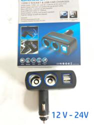 Tẩu Sạc Nhanh Ô tô- xe tải 2 tẩu và 2 cổng USB, đầu vào 12V -24 V